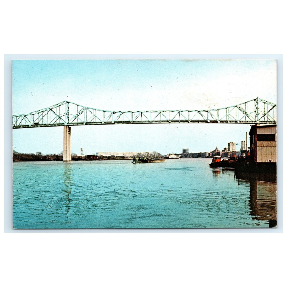 Postcard Talmadge Bridge River Skyline Boats Savannah‎ GA